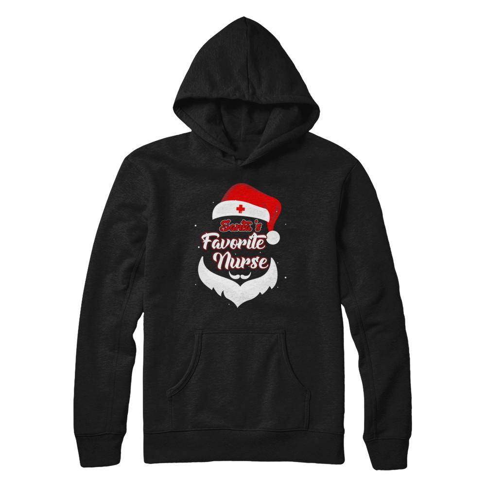 Santa's Favorite Nurse Funny Christmas Nursing-T-Shirt & Hoodie-Pullover Hoodie-Black