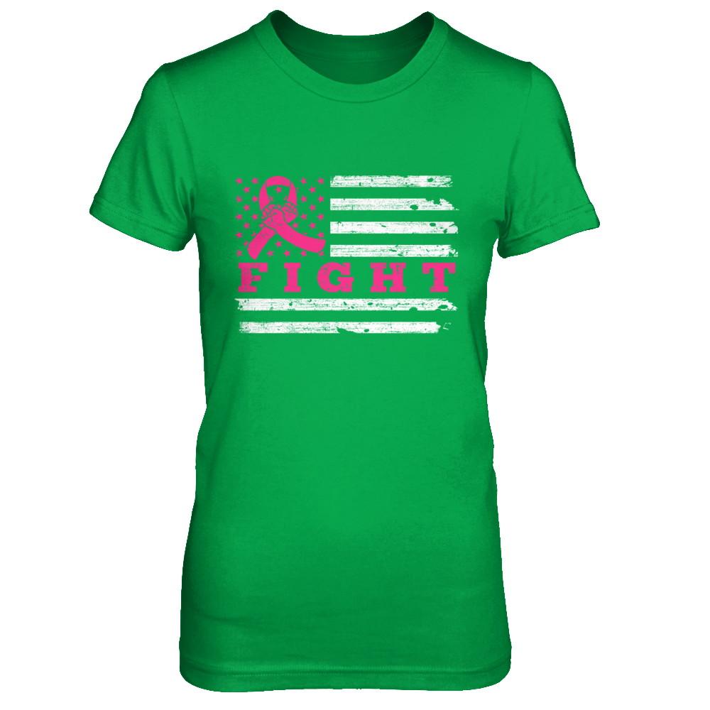 Fight Pink Ribbon US Flag Breast Cancer Awareness-T-Shirt & Hoodie-Women's T-Shirt-Irish Green