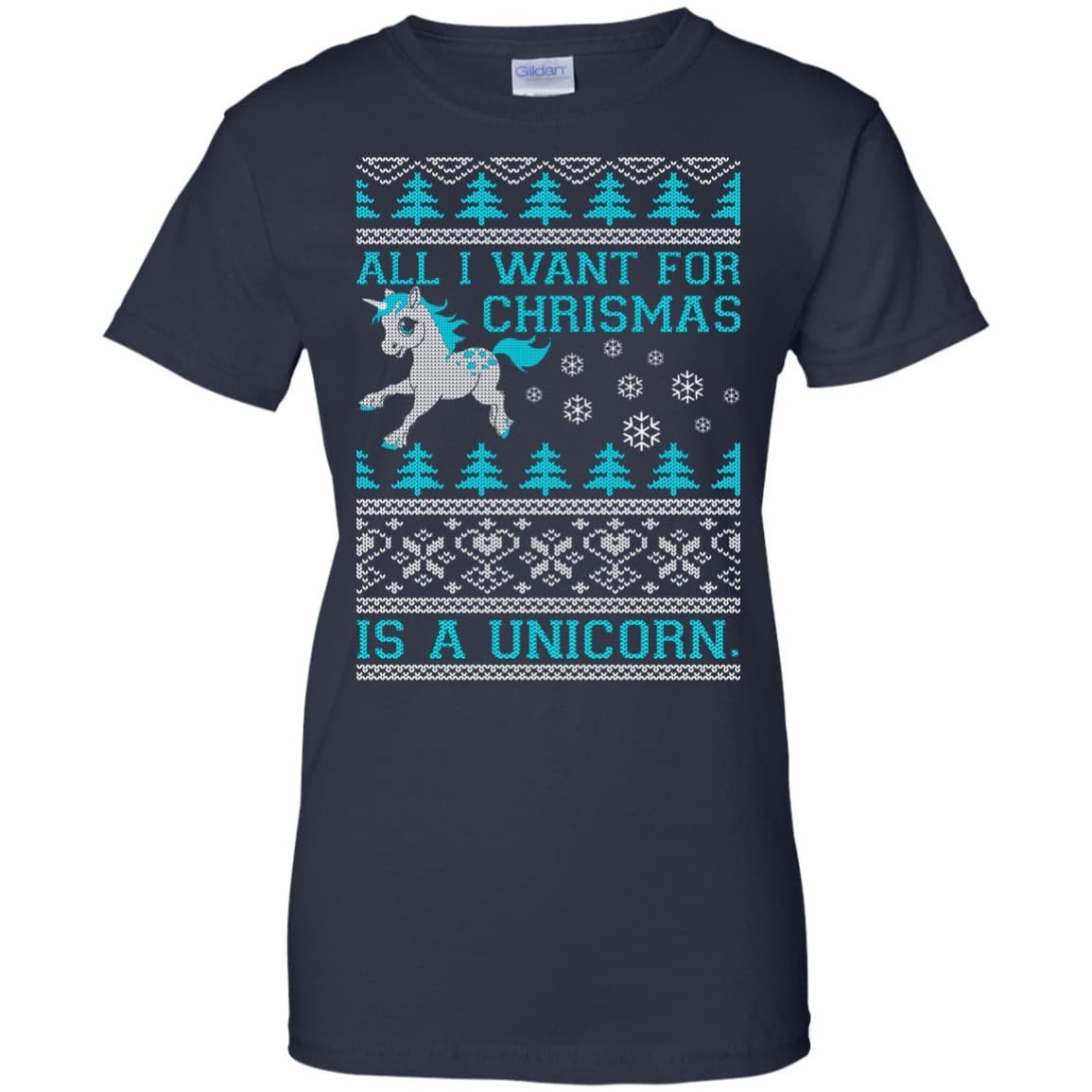 All I Want For Christmas Is A Unicorn Sweater-T-Shirt & Hoodie-Women's T-Shirt-Navy