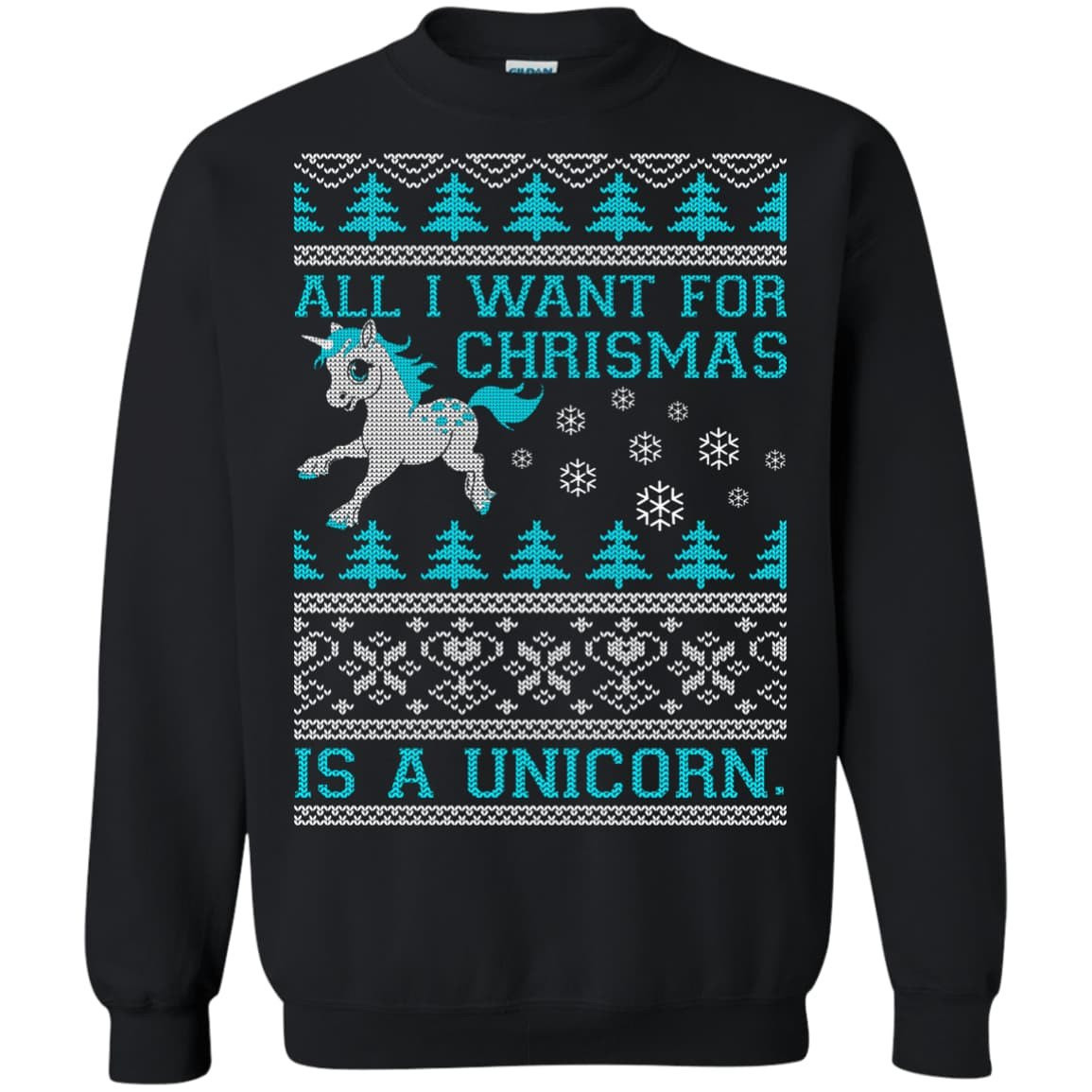 All I Want For Christmas Is A Unicorn Sweater-T-Shirt & Hoodie-Crewneck Sweatshirt-Black