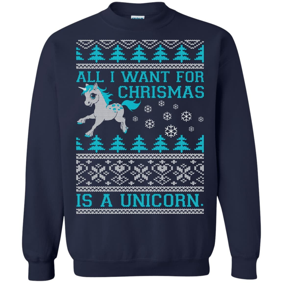 All I Want For Christmas Is A Unicorn Sweater-T-Shirt & Hoodie-Crewneck Sweatshirt-Navy