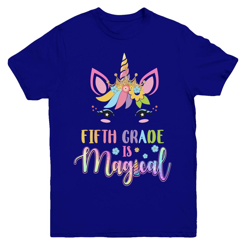 Fifth Grade is magical Unicorn Back to School 5th Grade Youth-Youth Shirt-Youth T-Shirt-Navy