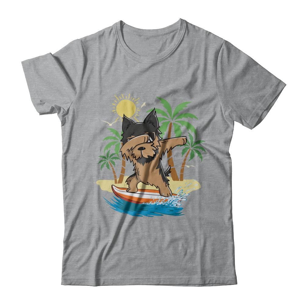 Summer Vacation Dabbing Yorkie Surfing Surfboard Gift-T-Shirt & Hoodie-Classic T-Shirt-Sport Grey