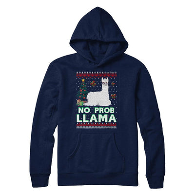 No Prob Llama No Drama Christmas Alpaca Sweater-T-Shirt & Sweatshirt-Pullover Hoodie-Navy
