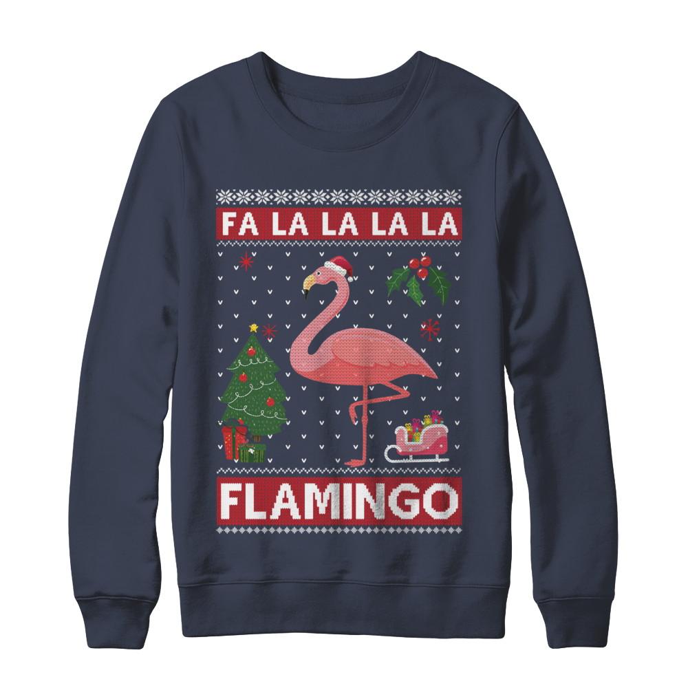 Cute Pink Flamingo Santa Hat Merry Christmas Sweater-T-Shirt & Sweatshirt-Crewneck Sweatshirt-Navy