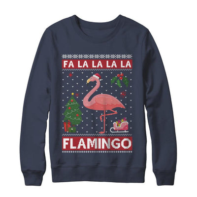 Cute Pink Flamingo Santa Hat Merry Christmas Sweater-T-Shirt & Sweatshirt-Crewneck Sweatshirt-Navy