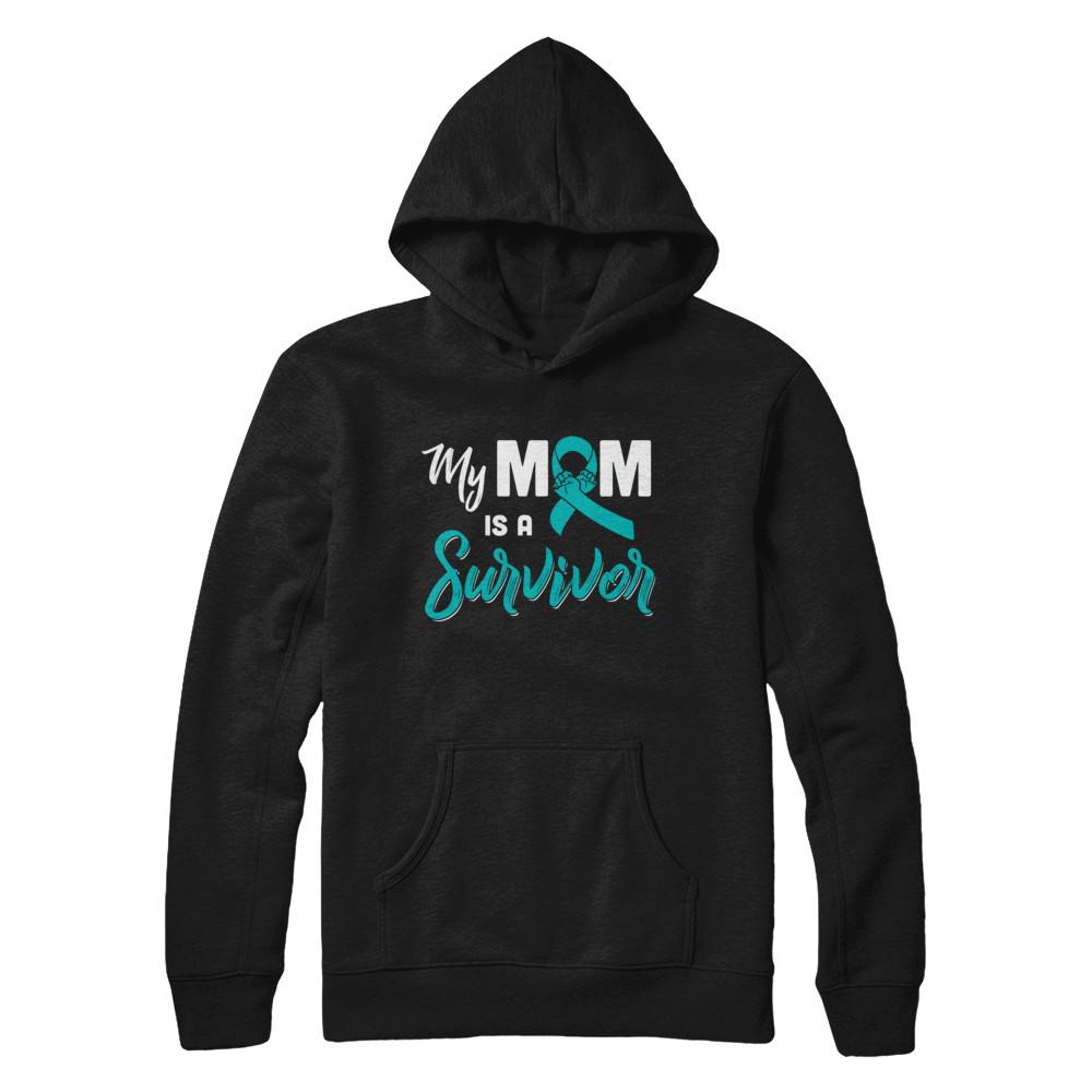 My Mom Is A Survivor Ovarian Son Daughter Support-T-Shirt & Hoodie-Pullover Hoodie-Black