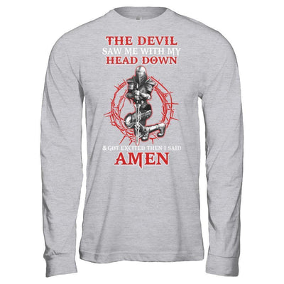 Warrior Woman The Devil Saw Me My Head Down Excited Said Amen-T-Shirt & Hoodie-Long Sleeve T-Shirt-Sport Grey