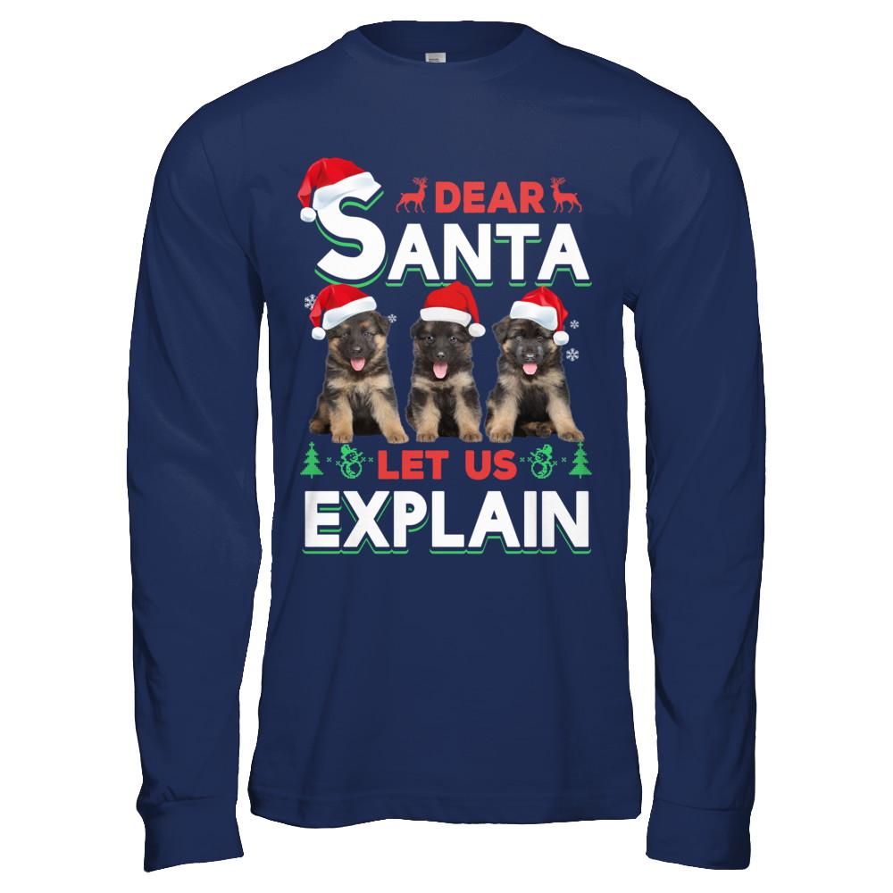 Dear Santa Funny German Shepherd Puppies Christmas Gift-T-Shirt & Hoodie-Long Sleeve T-Shirt-Navy