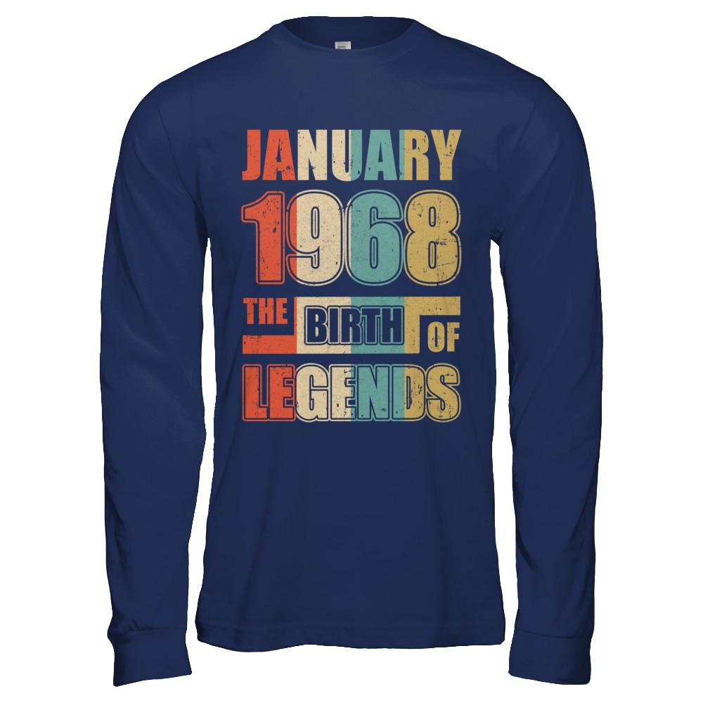 Vintage Retro January 1968 Birth Of Legends 53th Birthday-T-Shirt & Hoodie-Long Sleeve T-Shirt-Navy