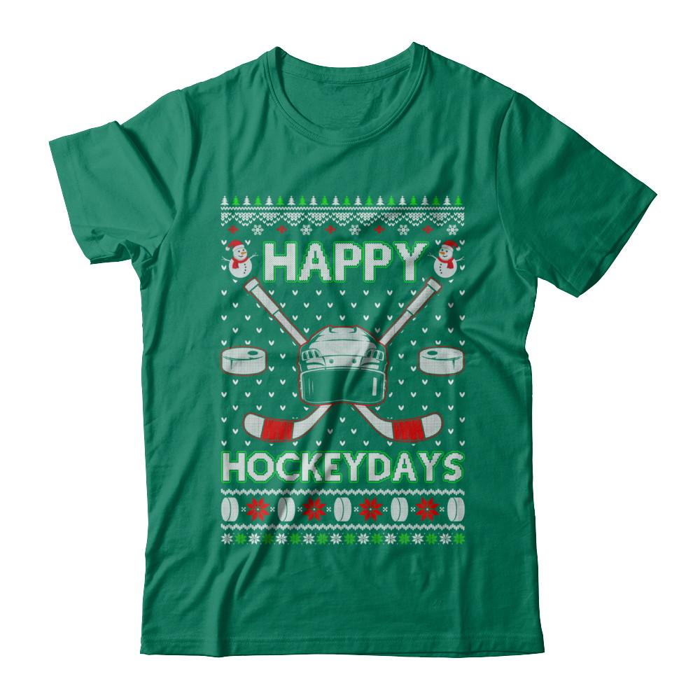Happy Hockeydays Hockey Ugly Christmas Sweater-T-Shirt & Sweatshirt-Classic T-Shirt-Kelly Green