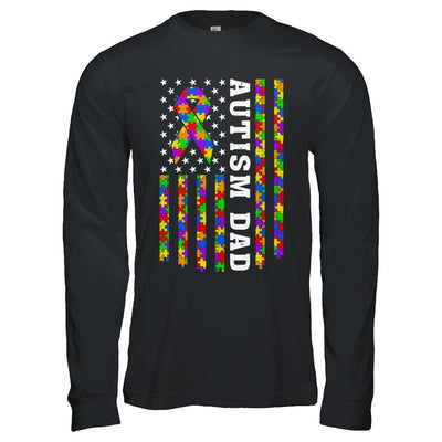 Proud Autism Dad Daddy Autistic Us Flag Fathers Day-T-Shirt & Hoodie-Long Sleeve T-Shirt-Black
