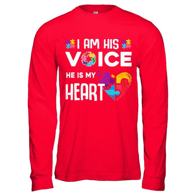 Autism Awareness I Am His Voice He Is My Heart Autism Mom-T-Shirt & Hoodie-Long Sleeve T-Shirt-Red