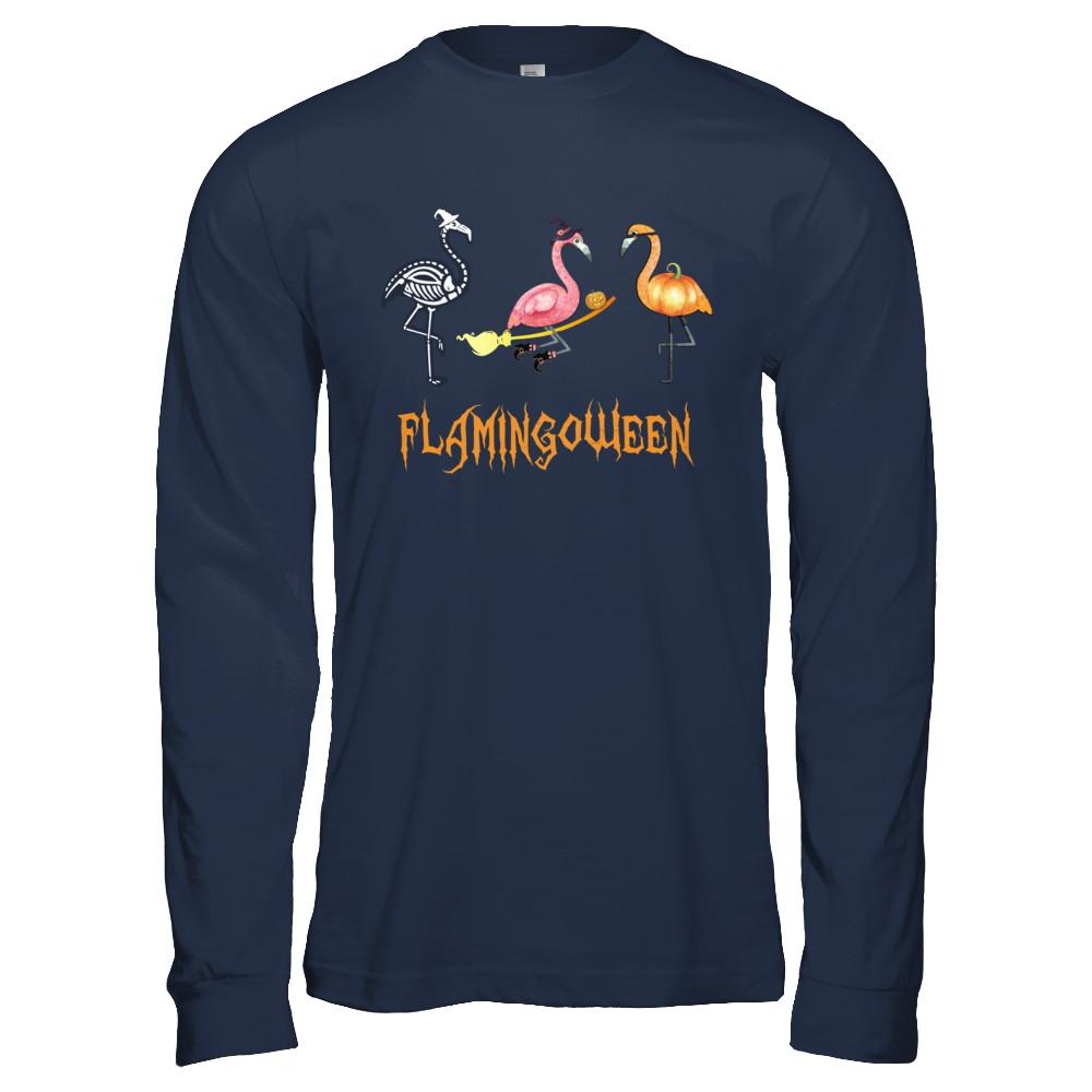 Funny Flamingo Halloween Flamingoween-T-Shirt & Hoodie-Long Sleeve T-Shirt-Navy
