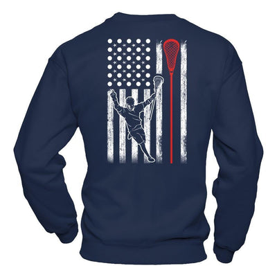 Lacrosse American Flag-T-Shirt & Hoodie-Crewneck Sweatshirt-Navy