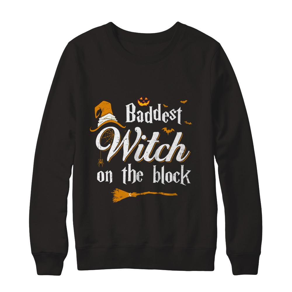 Baddest Witch On The Block-T-Shirt & Sweatshirt-Crewneck Sweatshirt-Black