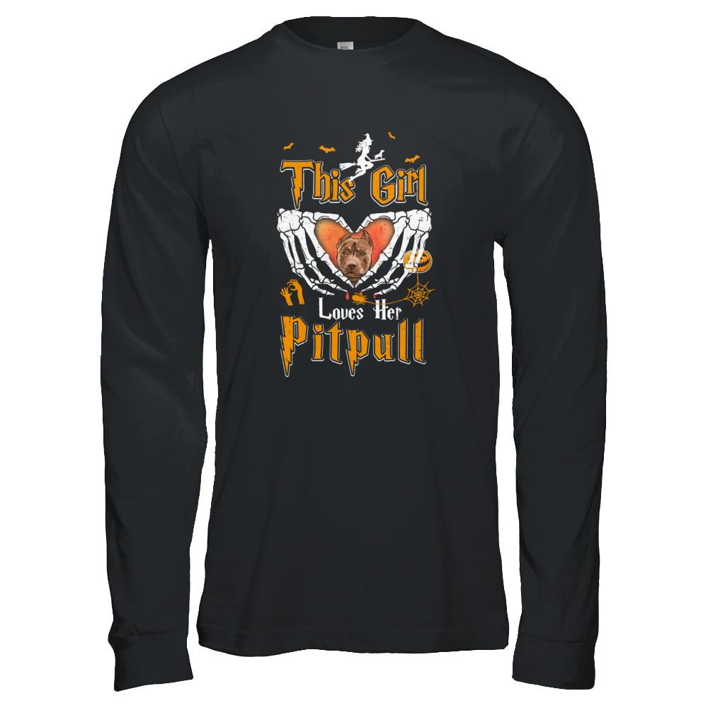This Girl Love Her Dog Pit bull Halloween-T-Shirt & Tank Top-Long Sleeve T-Shirt-Black