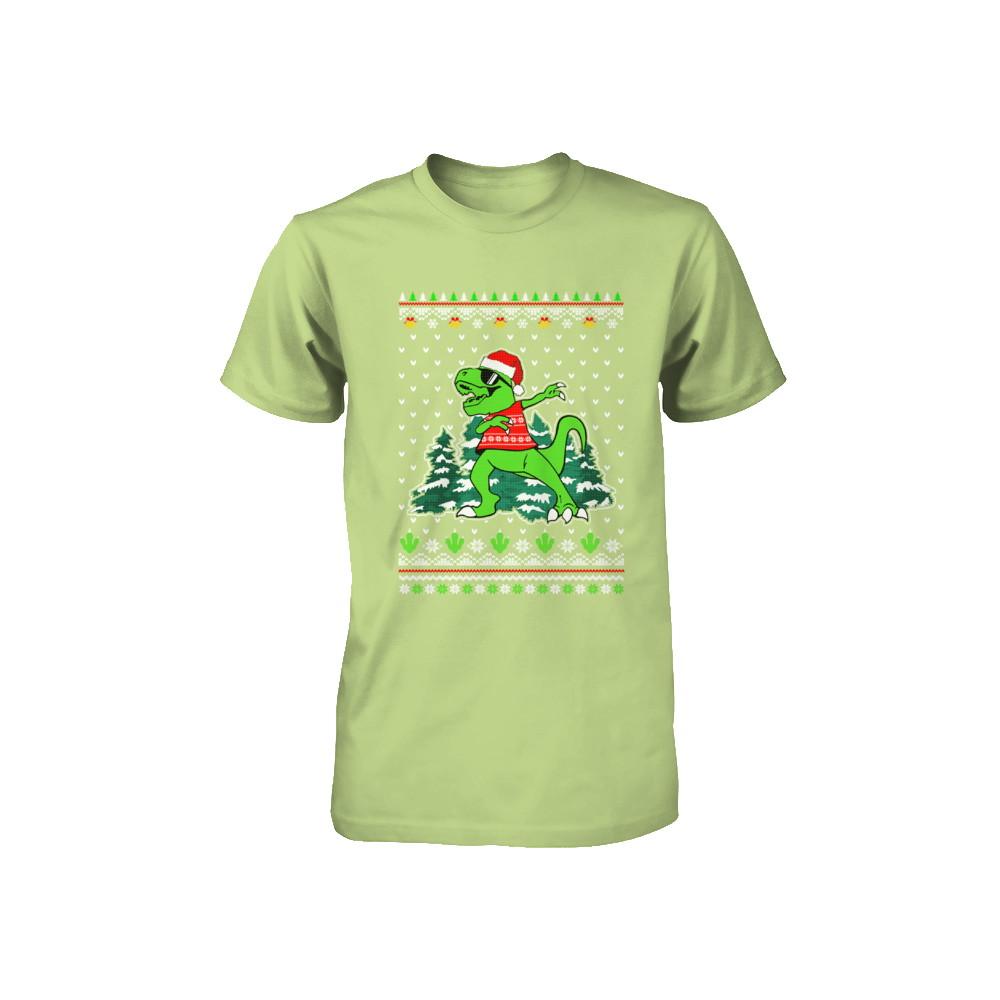 Funny Dab Dabbing Dinosaur Ugly Christmas Sweater Xmas Youth-Youth Shirt-Toddler T-Shirt-Key Lime