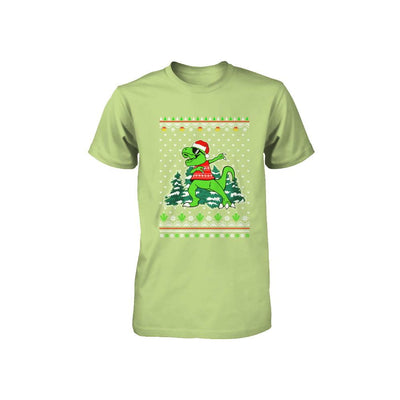 Funny Dab Dabbing Dinosaur Ugly Christmas Sweater Xmas Youth-Youth Shirt-Toddler T-Shirt-Key Lime