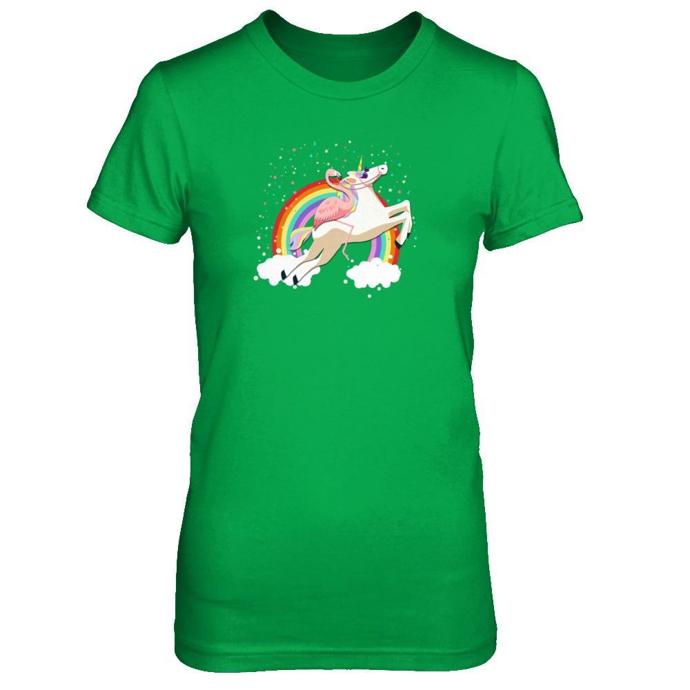 Flamingo Pink Bird Riding Unicorn-T-Shirt & Tank Top-Women's T-Shirt-Irish Green