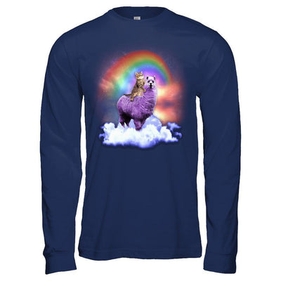 Rainbow Llama Cat-T-Shirt & Hoodie-Long Sleeve T-Shirt-Navy