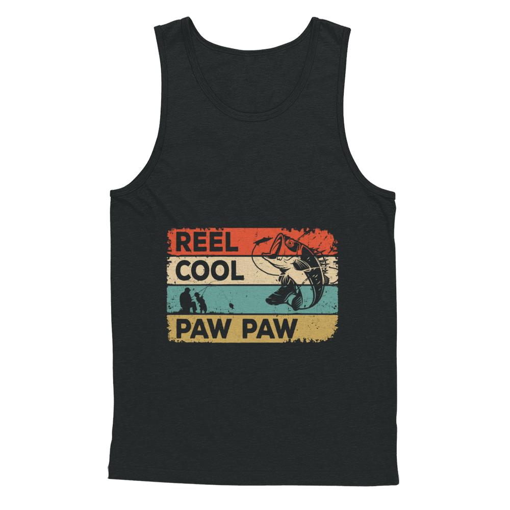 Vintage Reel Cool Paw Paw Fish Fishing Fathers Day-T-Shirt & Hoodie-Unisex Tank-Black
