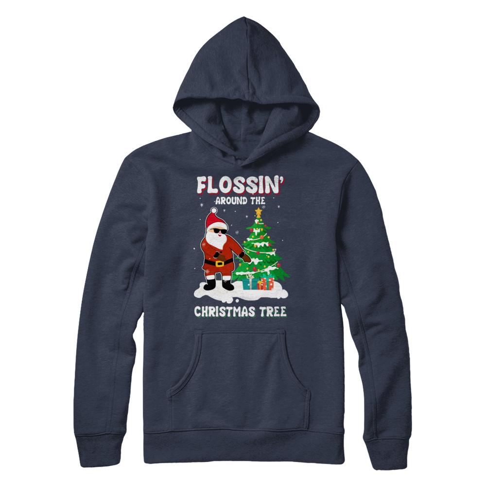 Flossin' Around The Christmas Tree Flossing Santa-T-Shirt & Hoodie-Pullover Hoodie-Navy