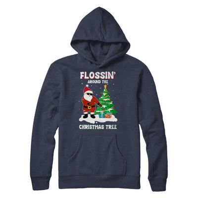 Flossin' Around The Christmas Tree Flossing Santa-T-Shirt & Hoodie-Pullover Hoodie-Navy