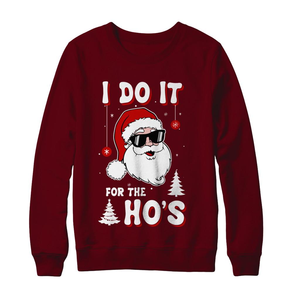 Funny Christmas Santa Ho Gift Cute Xmas Santa Naughty-T-Shirt & Sweatshirt-Crewneck Sweatshirt-Maroon