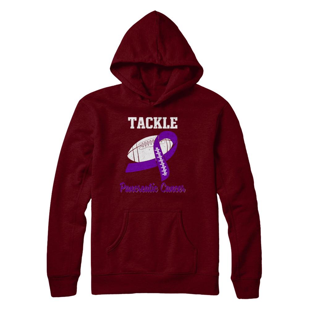 Football Survivor Tackle Purple Pancreatic Cancer Awareness-T-Shirt & Hoodie-Pullover Hoodie-Maroon
