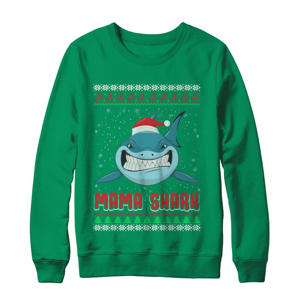 Mama Claus Shark Family Matching Christmas Ugly Sweater-T-Shirt & Sweatshirt-Crewneck Sweatshirt-Irish Green