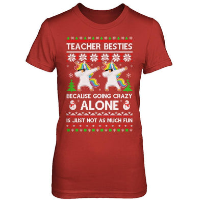 Unicorn Dabbing Teacher Besties Ugly Christmas Sweater-T-Shirt & Sweatshirt-Women's T-Shirt-Red