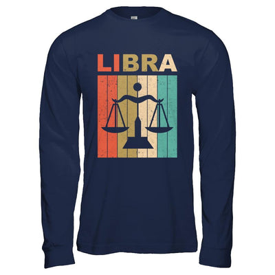 Vintage Libra Zodiac September October Birthday Gift-T-Shirt & Hoodie-Long Sleeve T-Shirt-Navy