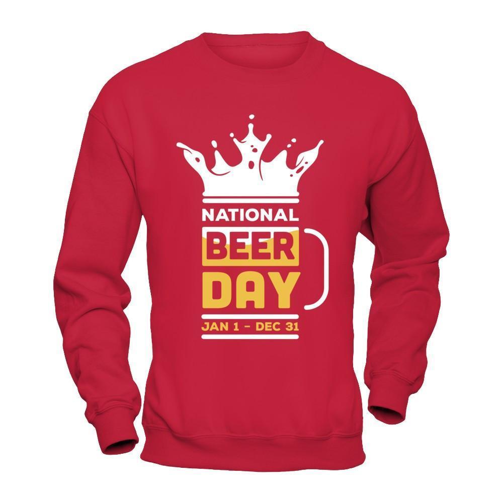 National Beer Day Jan 1 Dec 31-T-Shirt & Hoodie-Crewneck Sweatshirt-Red