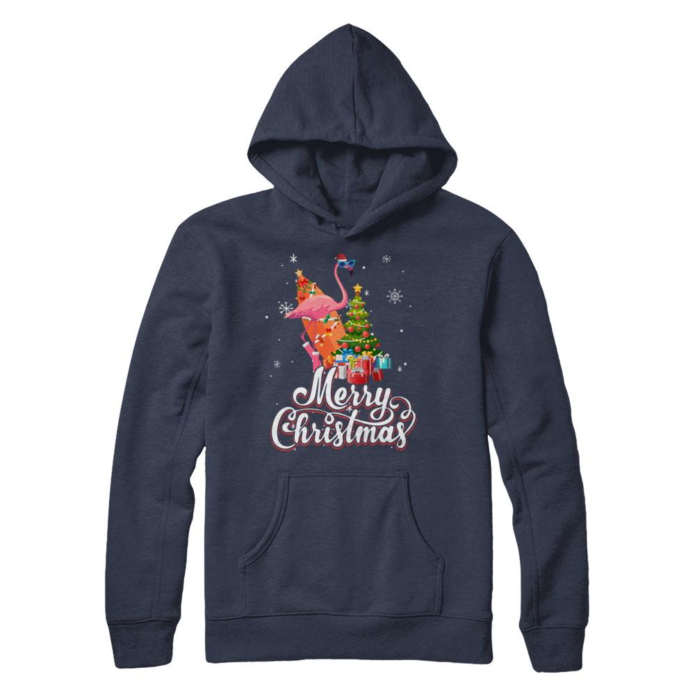 Flamingo Christmas Gift Merry Christmas Flamingo-T-Shirt & Sweatshirt-Pullover Hoodie-Navy