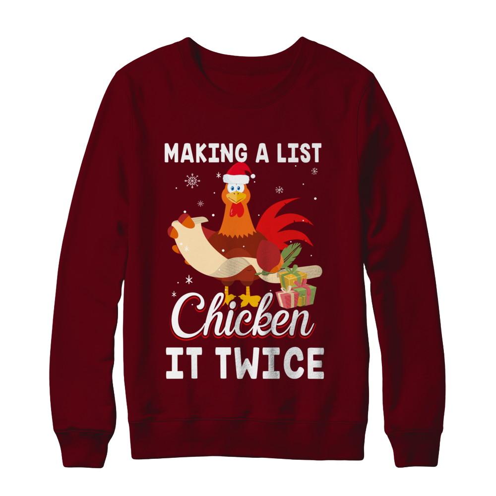 Chicken It Twice Funny Chicken Christmas-T-Shirt & Sweatshirt-Crewneck Sweatshirt-Maroon