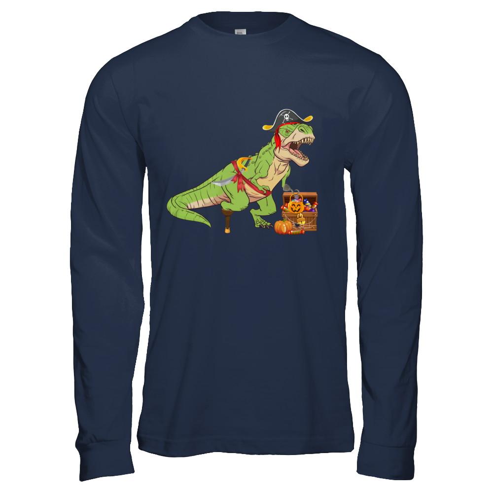 Dinosaurs T-Rex Pirate Halloween Saurus For Men Women-T-Shirt & Hoodie-Long Sleeve T-Shirt-Navy