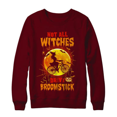 Not All Witches Drive Broom Funny Halloween Bicycle-T-Shirt & Sweatshirt-Crewneck Sweatshirt-Maroon