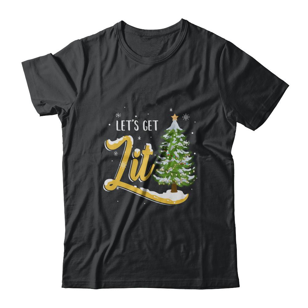 Let's Get Lit Funny Christmas Tree Drinking Beer-T-Shirt & Sweatshirt-Classic T-Shirt-Black