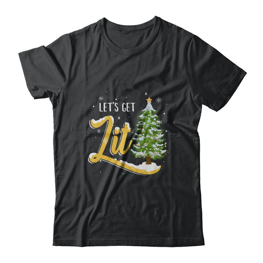 Let's Get Lit Funny Christmas Tree Drinking Beer-T-Shirt & Sweatshirt-Classic T-Shirt-Black