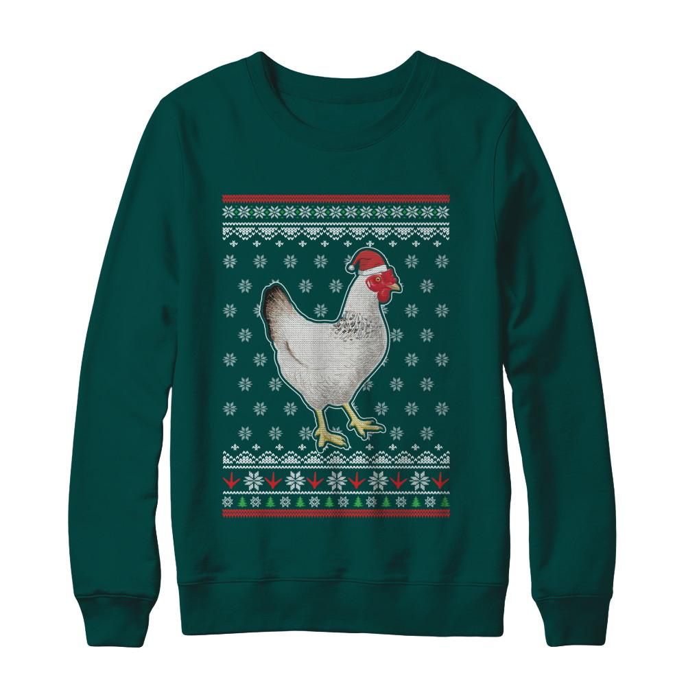 Pajamas Chicken With Santa Hat Ugly Christmas Sweater-T-Shirt & Sweatshirt-Crewneck Sweatshirt-Deep Forest