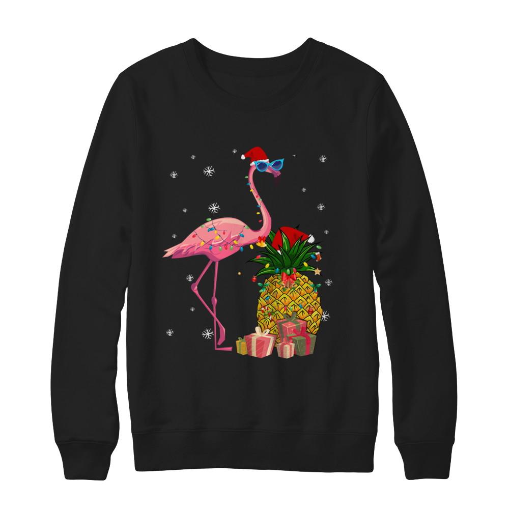 Santa Flamingo Hawaiian Pineapple Christmas Gifts-T-Shirt & Sweatshirt-Crewneck Sweatshirt-Black