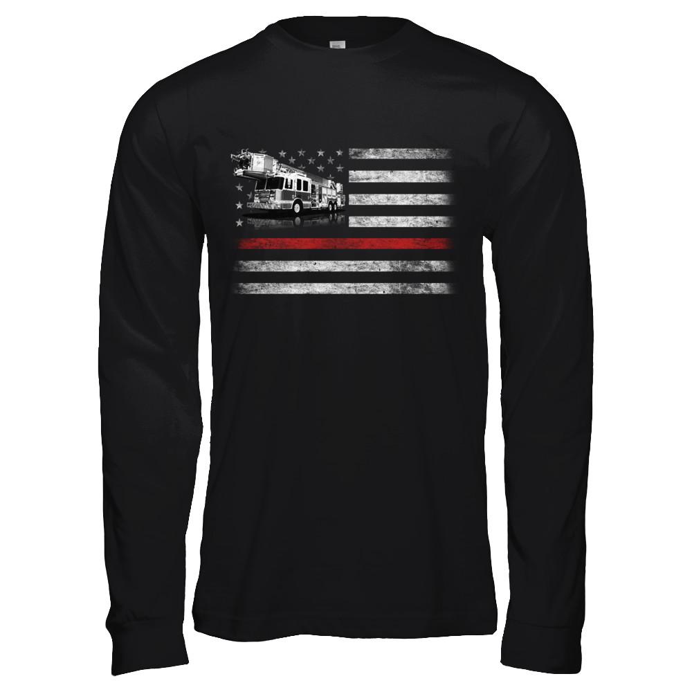 Patriotic Fireman American Flag Thin Red Line Firefighter-T-Shirt & Hoodie-Long Sleeve T-Shirt-Black