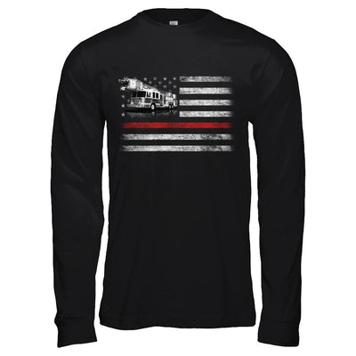 Patriotic Fireman American Flag Thin Red Line Firefighter-T-Shirt & Hoodie-Long Sleeve T-Shirt-Black