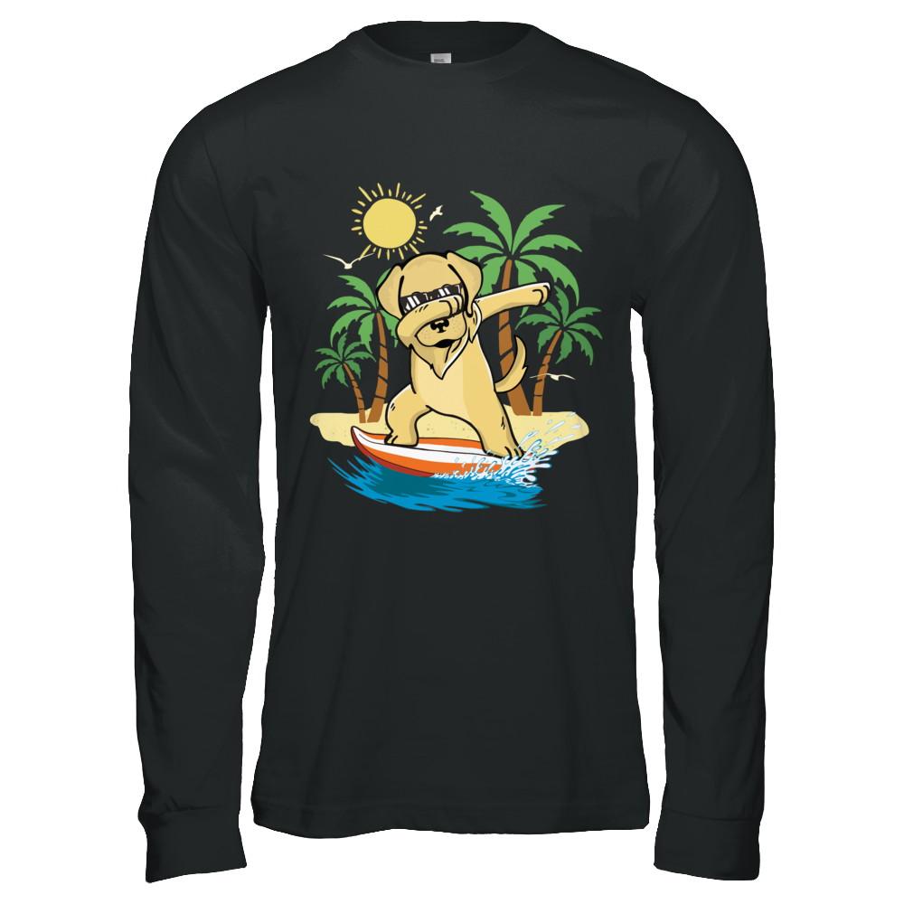 Summer Vacation Dabbing Golden Retriever Surfing Surfboard Gift-T-Shirt & Hoodie-Long Sleeve T-Shirt-Black