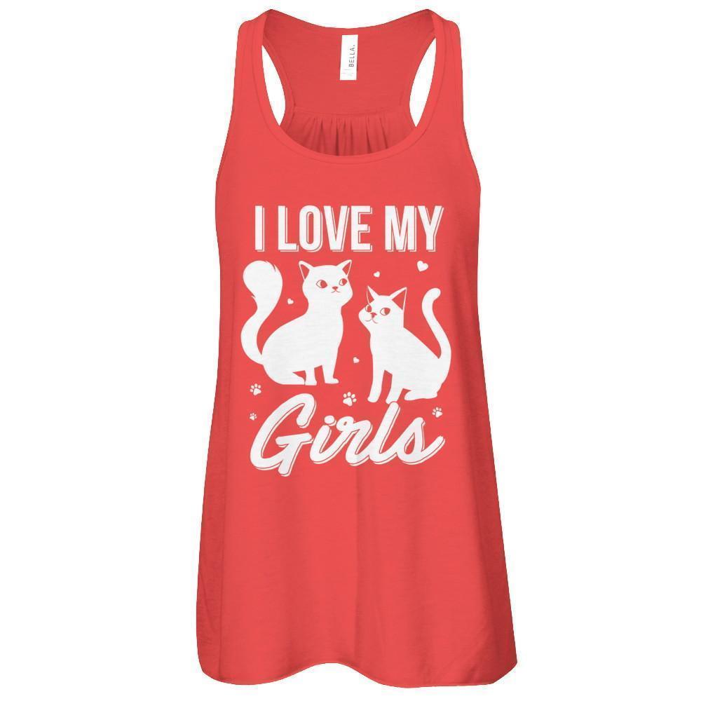 I Love My Girls Funny Cats Lover-T-Shirt & Tank Top-Women's Flowy Racerback Tank-Red