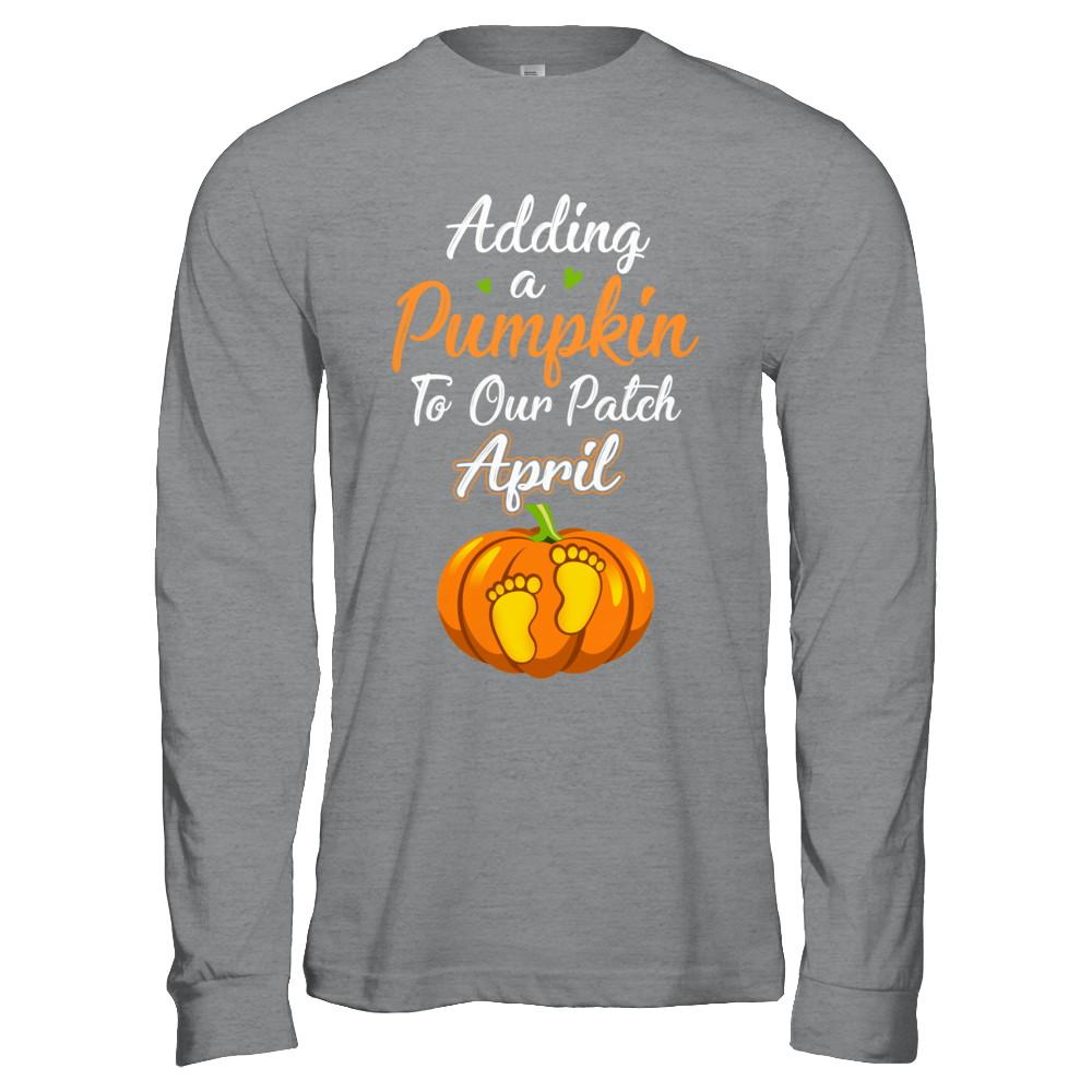 Halloween Pumpkin Pregnancy Mom Due Date In April 2021-T-Shirt & Hoodie-Long Sleeve T-Shirt-Sport Grey