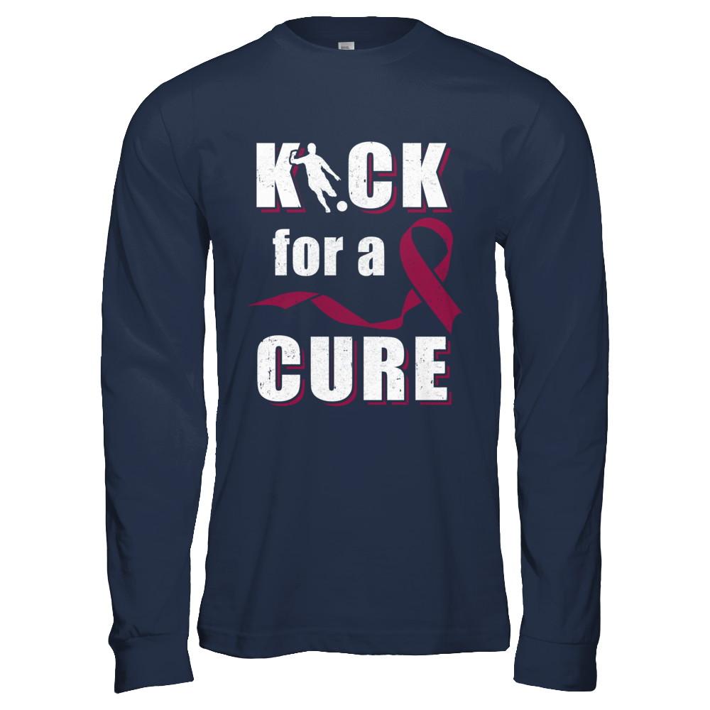Kick For A Cure Soccer Multiple Myeloma Awareness-T-Shirt & Hoodie-Long Sleeve T-Shirt-Navy