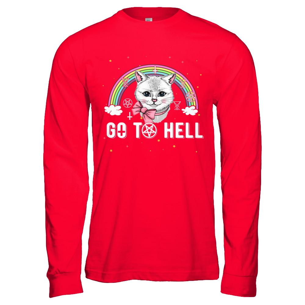 Heavy Metal Metalhead Cats Go To Hell-T-Shirt & Hoodie-Long Sleeve T-Shirt-Red