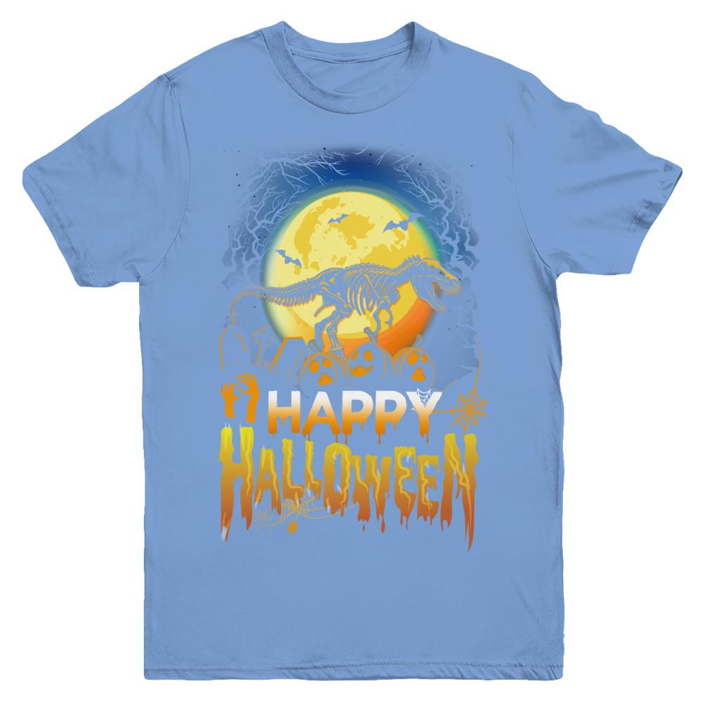 Saurus T Rex Dinosaur Halloween Youth-Youth Shirt-Youth T-Shirt-Carolina Blue